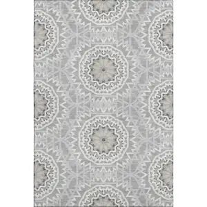 Photo of Gray And Ivory Geometric Washable Area Rug With UV Protection
