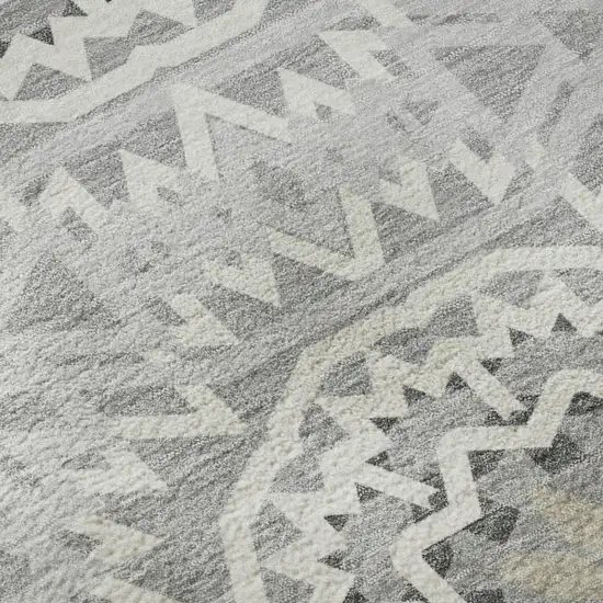 Gray And Ivory Geometric Washable Area Rug With UV Protection Photo 8