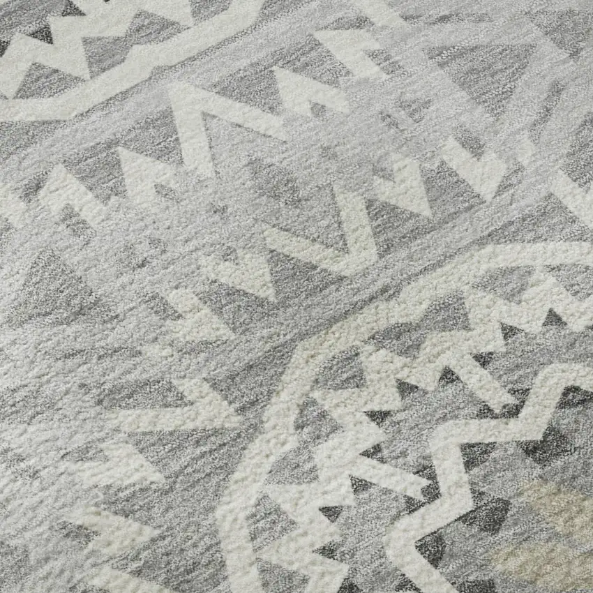 Gray And Ivory Geometric Washable Area Rug With UV Protection Photo 8