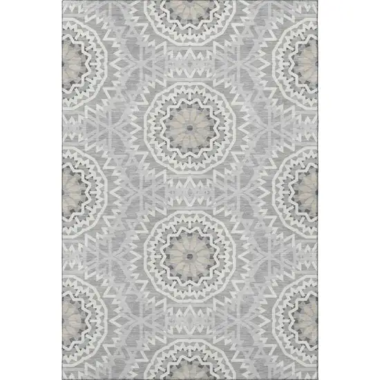 Gray And Ivory Geometric Washable Area Rug With UV Protection Photo 4