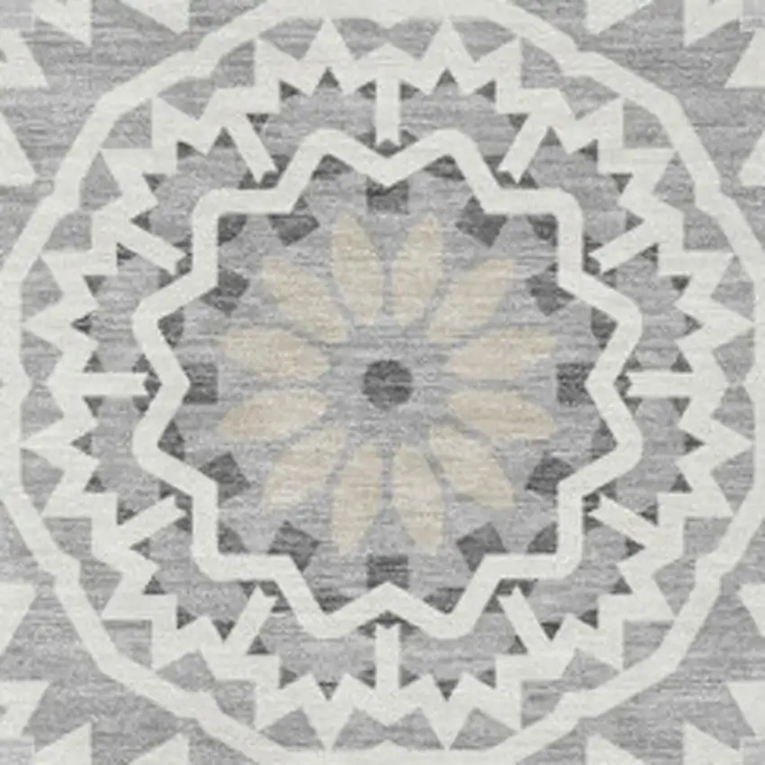 Gray And Ivory Geometric Washable Area Rug With UV Protection Photo 3