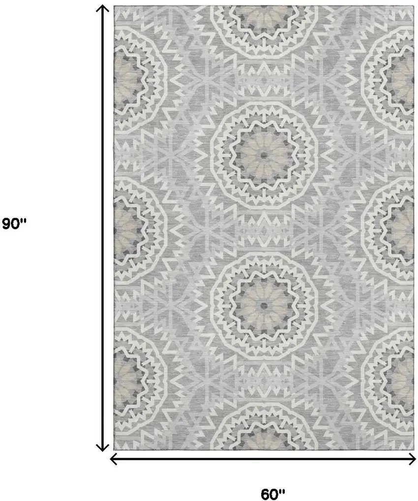 Gray And Ivory Geometric Washable Area Rug With UV Protection Photo 3