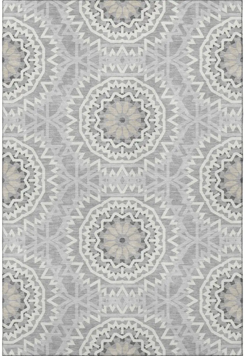 Gray And Ivory Geometric Washable Area Rug With UV Protection Photo 4