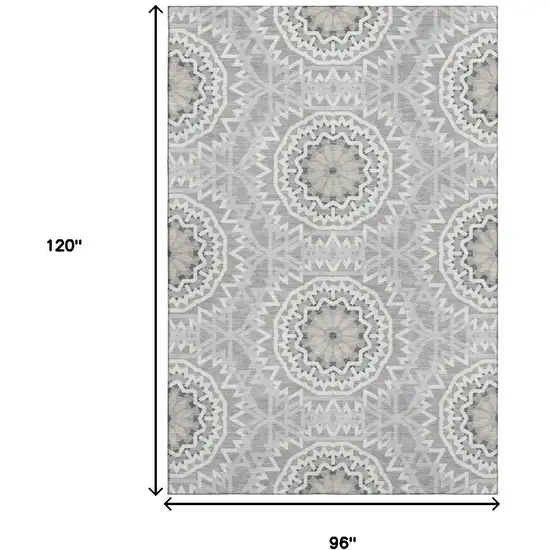 Gray And Ivory Geometric Washable Area Rug With UV Protection Photo 3