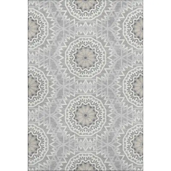 Gray And Ivory Geometric Washable Area Rug With UV Protection Photo 1