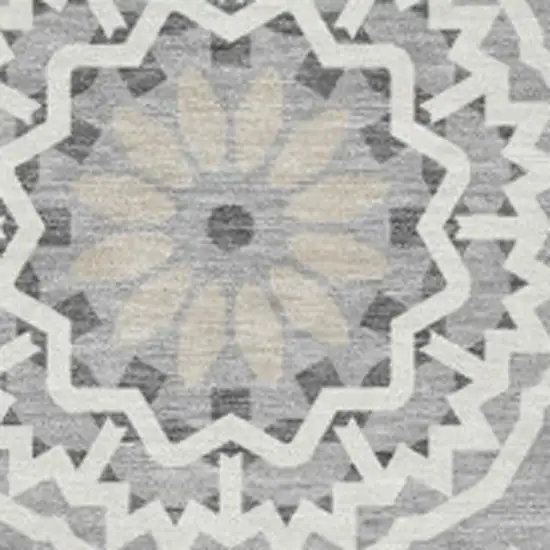 Gray And Ivory Geometric Washable Area Rug With UV Protection Photo 3