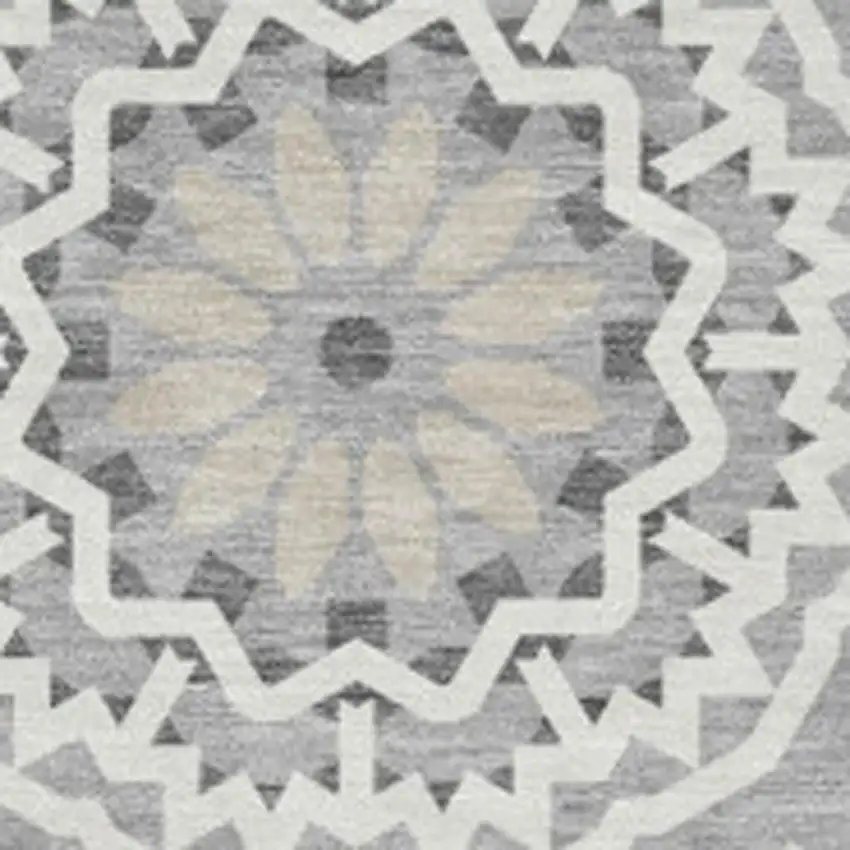 Gray And Ivory Geometric Washable Area Rug With UV Protection Photo 3