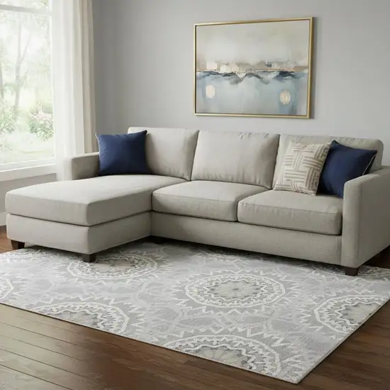 Gray And Ivory Geometric Washable Area Rug With UV Protection Photo 1