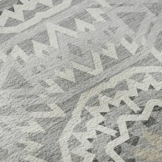 Gray And Ivory Geometric Washable Area Rug With UV Protection Photo 9