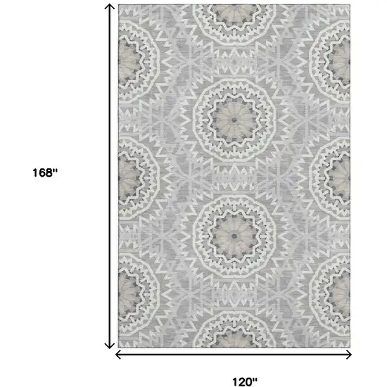 Gray And Ivory Geometric Washable Area Rug With UV Protection Photo 3
