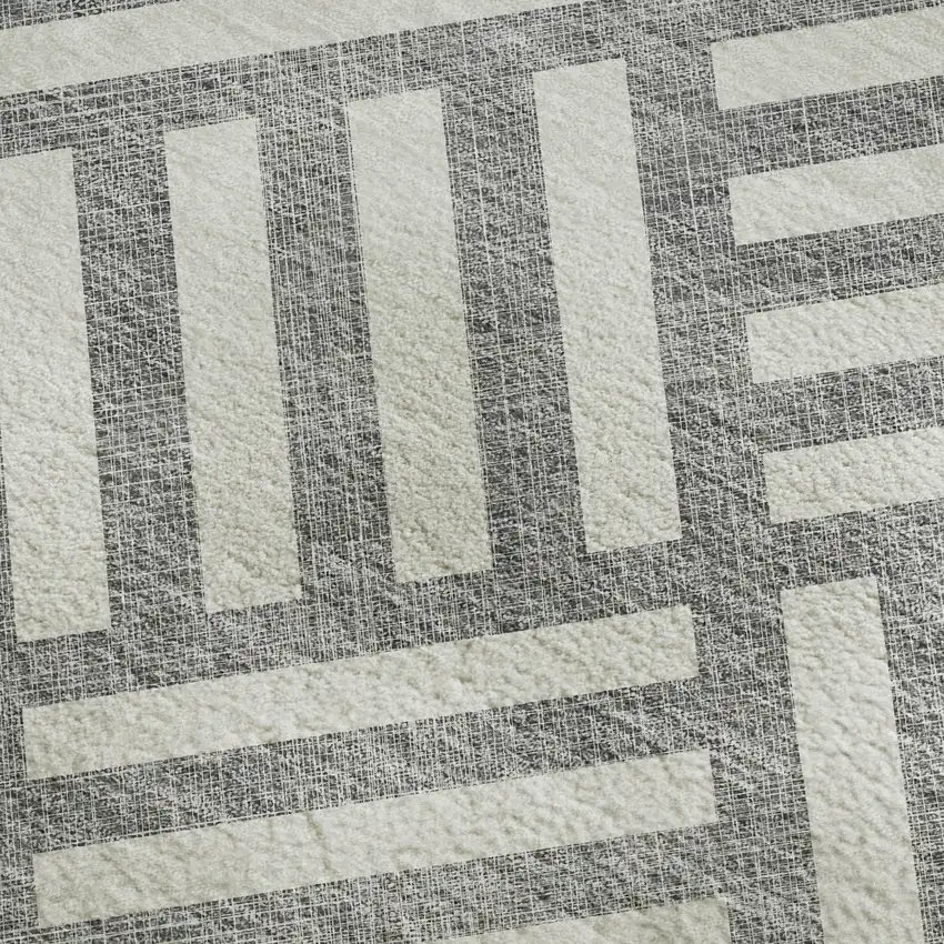 Gray And Ivory Geometric Washable Area Rug With UV Protection Photo 2