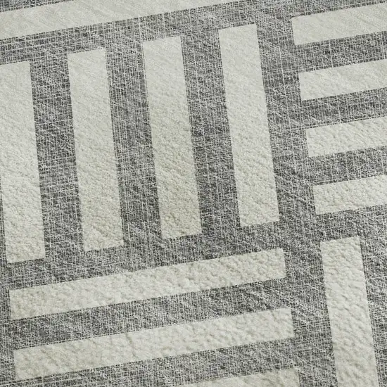 Gray And Ivory Geometric Washable Area Rug With UV Protection Photo 2