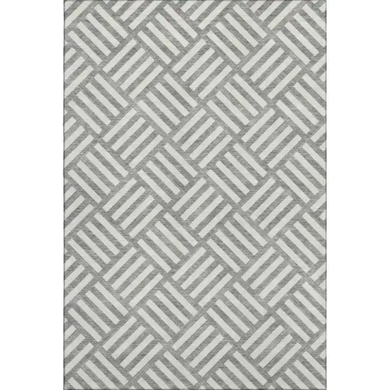 Gray And Ivory Geometric Washable Area Rug With UV Protection Photo 5