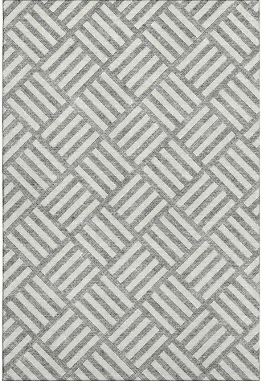 Gray And Ivory Geometric Washable Area Rug With UV Protection Photo 5