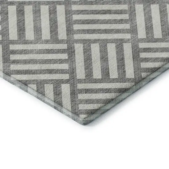Gray And Ivory Geometric Washable Area Rug With UV Protection Photo 8