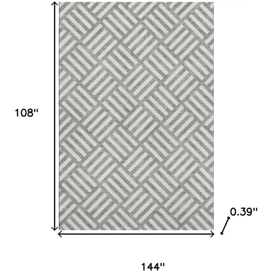 Gray And Ivory Geometric Washable Area Rug With UV Protection Photo 3