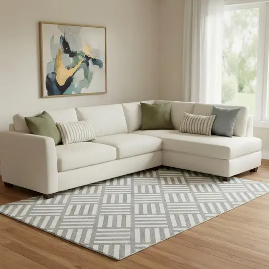 Gray And Ivory Geometric Washable Area Rug With UV Protection Photo 1