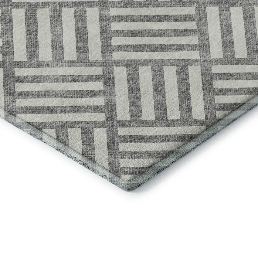 Gray And Ivory Geometric Washable Area Rug With UV Protection Photo 6