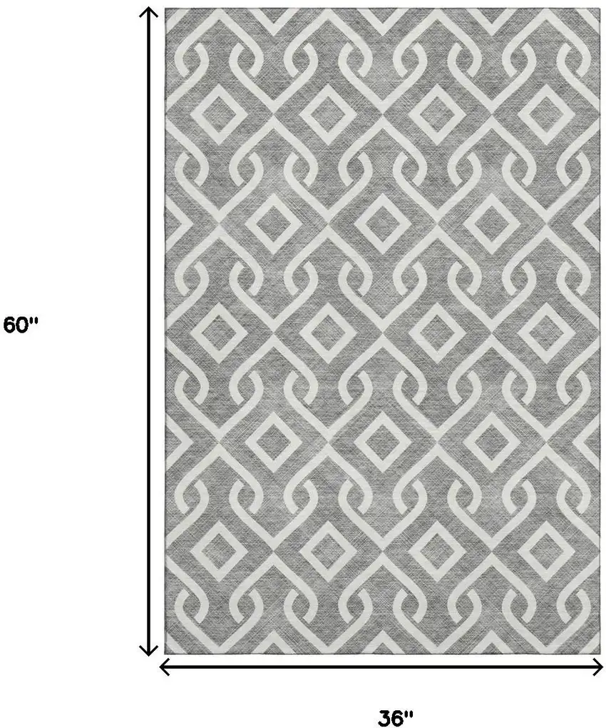 Gray And Ivory Geometric Washable Area Rug With UV Protection Photo 9