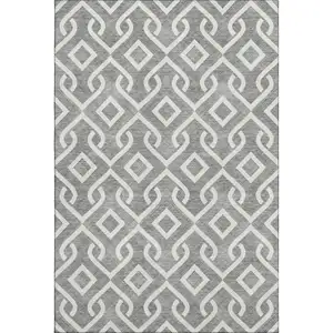 Photo of Gray And Ivory Geometric Washable Area Rug With UV Protection