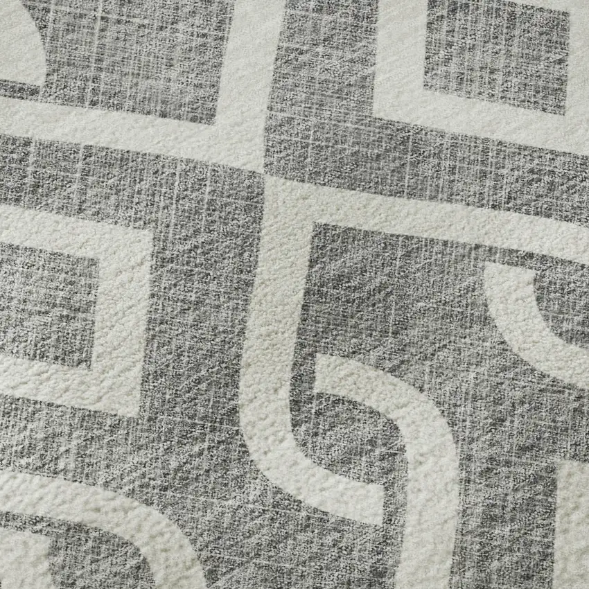 Gray And Ivory Geometric Washable Area Rug With UV Protection Photo 8
