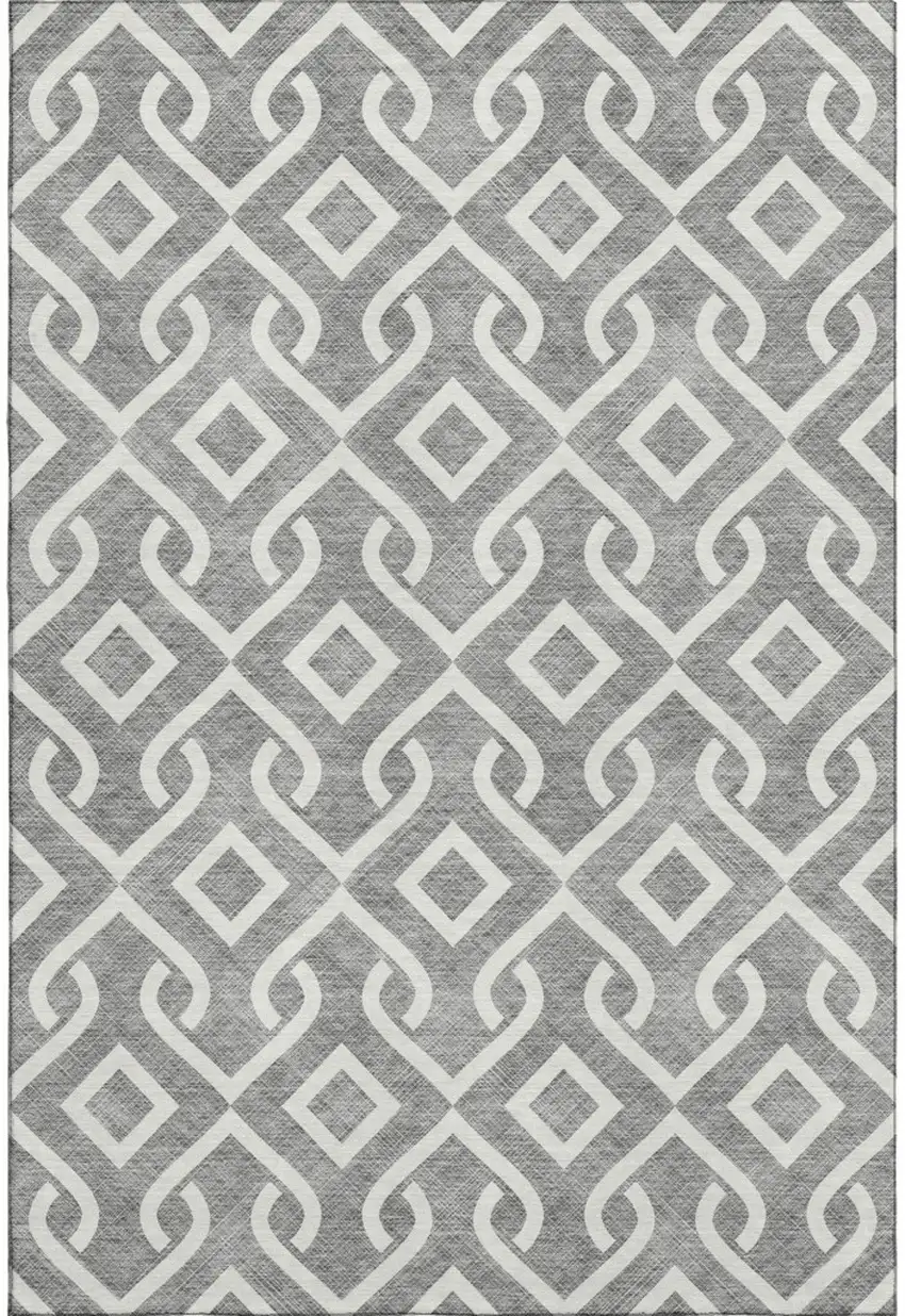 Gray And Ivory Geometric Washable Area Rug With UV Protection Photo 1