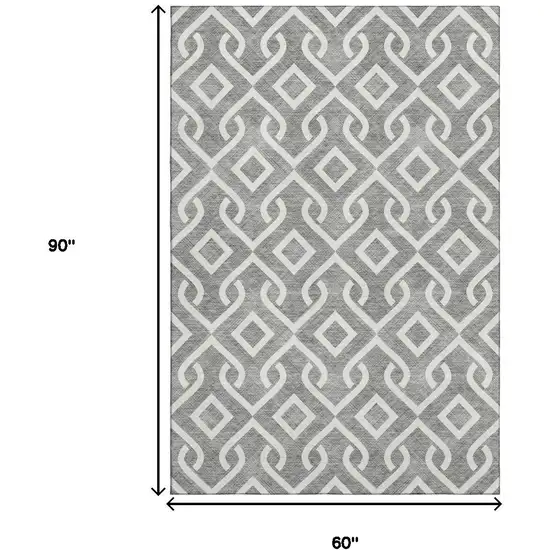 Gray And Ivory Geometric Washable Area Rug With UV Protection Photo 9