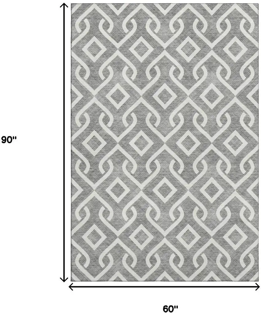 Gray And Ivory Geometric Washable Area Rug With UV Protection Photo 9