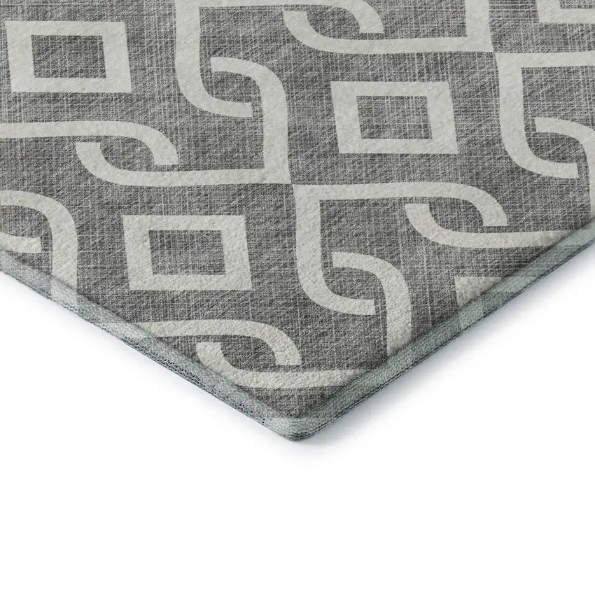 Gray And Ivory Geometric Washable Area Rug With UV Protection Photo 6