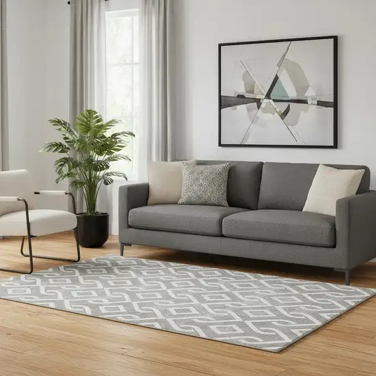 Gray And Ivory Geometric Washable Area Rug With UV Protection Photo 1