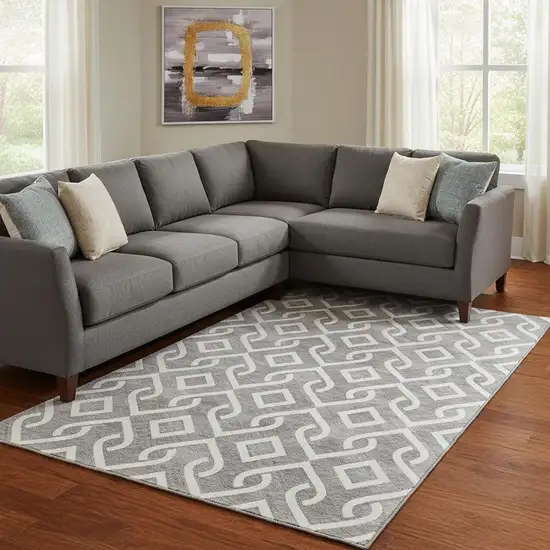 Gray And Ivory Geometric Washable Area Rug With UV Protection Photo 1
