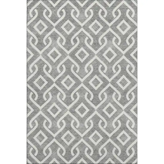 Gray And Ivory Geometric Washable Area Rug With UV Protection Photo 1
