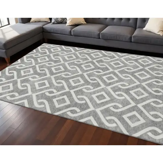 Gray And Ivory Geometric Washable Area Rug With UV Protection Photo 2