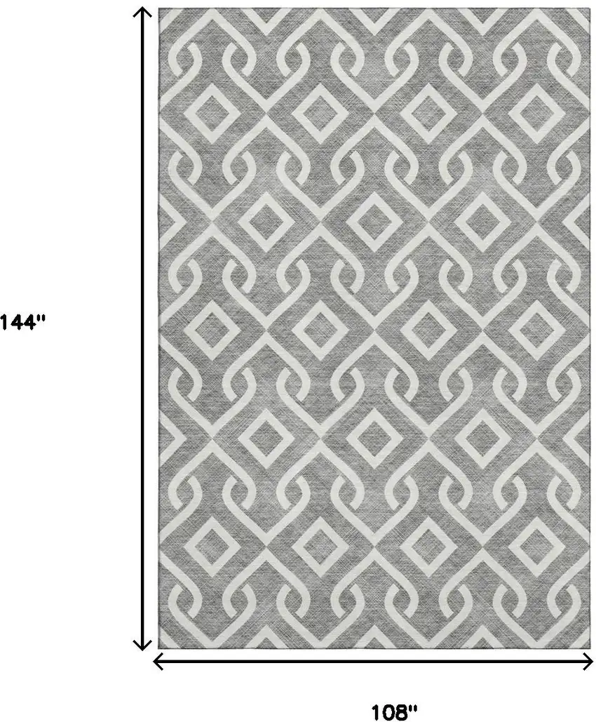 Gray And Ivory Geometric Washable Area Rug With UV Protection Photo 9