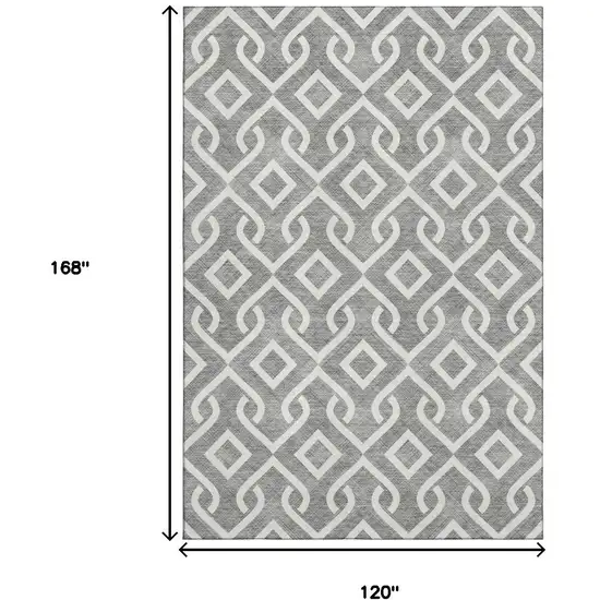 Gray And Ivory Geometric Washable Area Rug With UV Protection Photo 9
