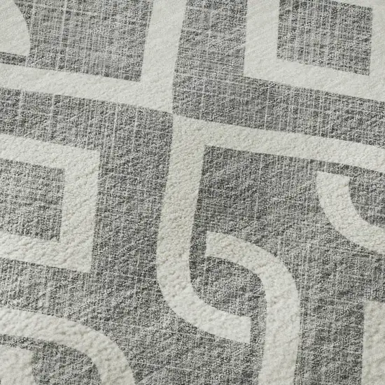 Gray And Ivory Geometric Washable Area Rug With UV Protection Photo 8