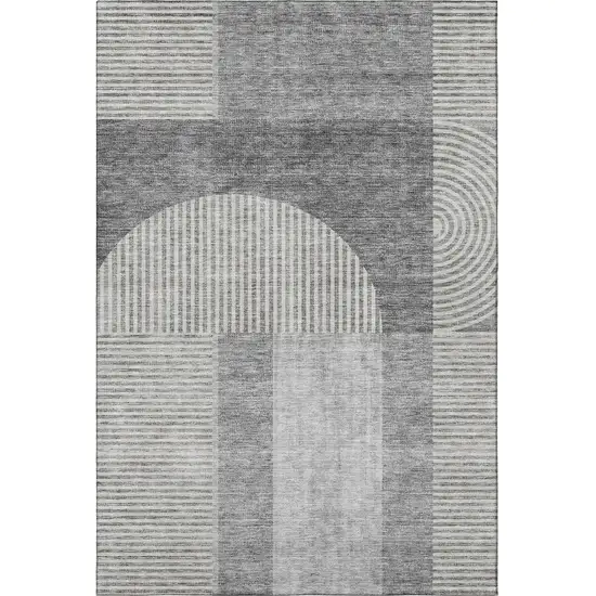 Gray And Ivory Geometric Washable Area Rug With UV Protection Photo 2