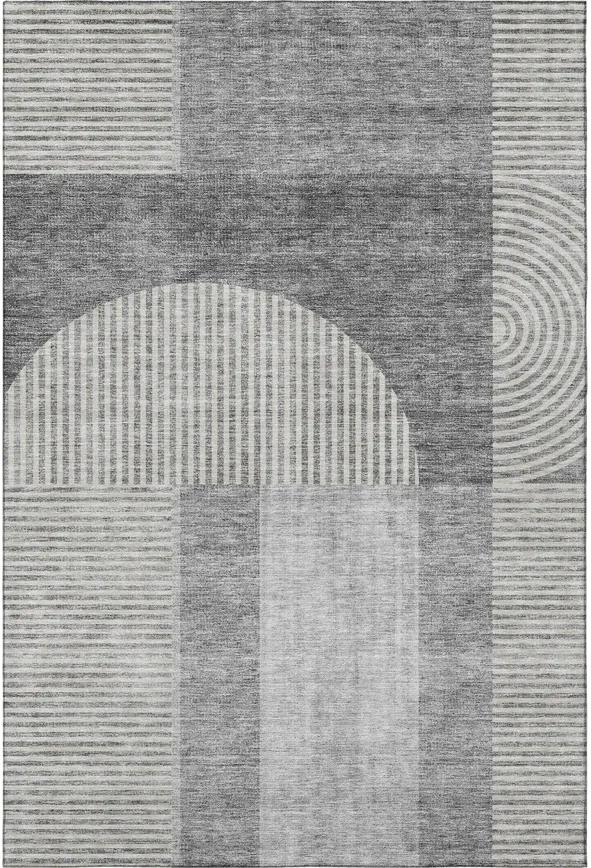 Gray And Ivory Geometric Washable Area Rug With UV Protection Photo 2