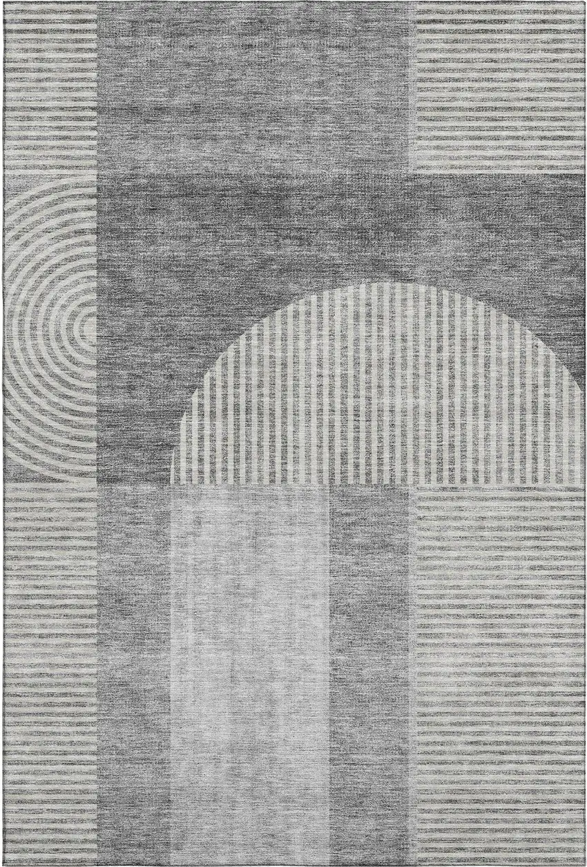 Gray And Ivory Geometric Washable Area Rug With UV Protection Photo 1