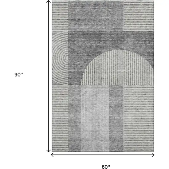 Gray And Ivory Geometric Washable Area Rug With UV Protection Photo 3