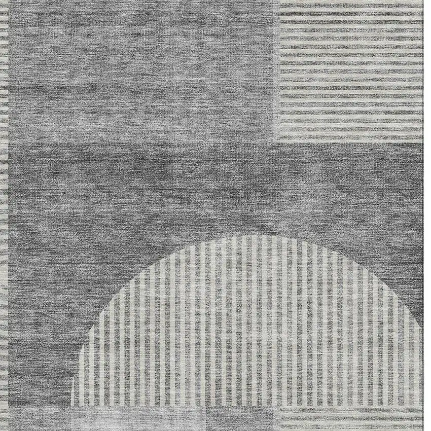 Gray And Ivory Geometric Washable Area Rug With UV Protection Photo 2