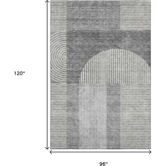 Gray And Ivory Geometric Washable Area Rug With UV Protection Photo 3
