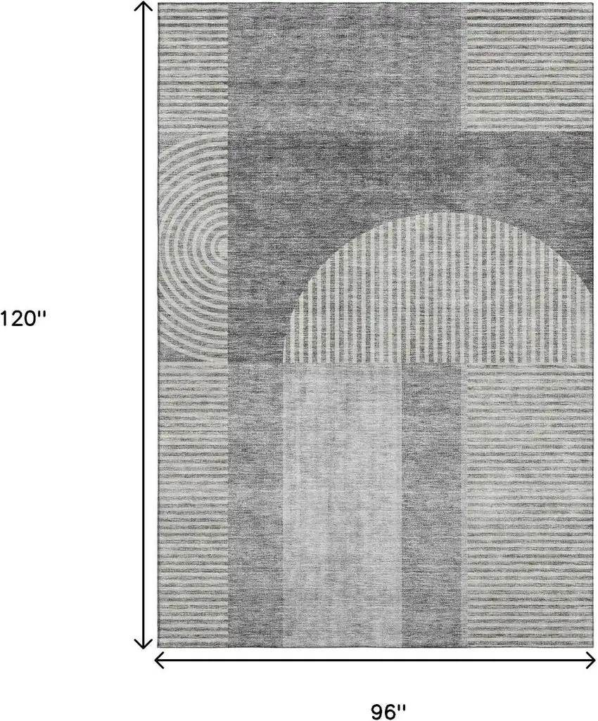 Gray And Ivory Geometric Washable Area Rug With UV Protection Photo 3