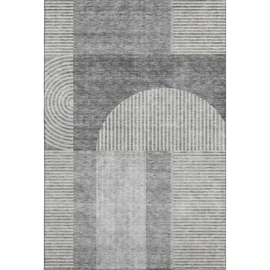 Gray And Ivory Geometric Washable Area Rug With UV Protection Photo 1