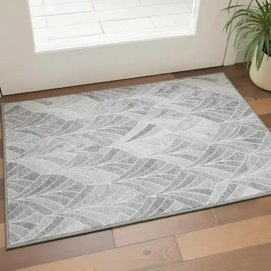 Gray And Ivory Geometric Washable Area Rug With UV Protection Photo 2