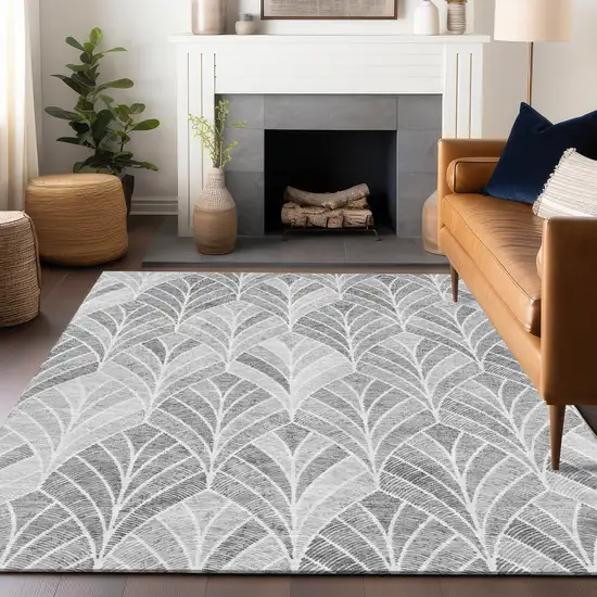 Gray And Ivory Geometric Washable Area Rug With UV Protection Photo 5