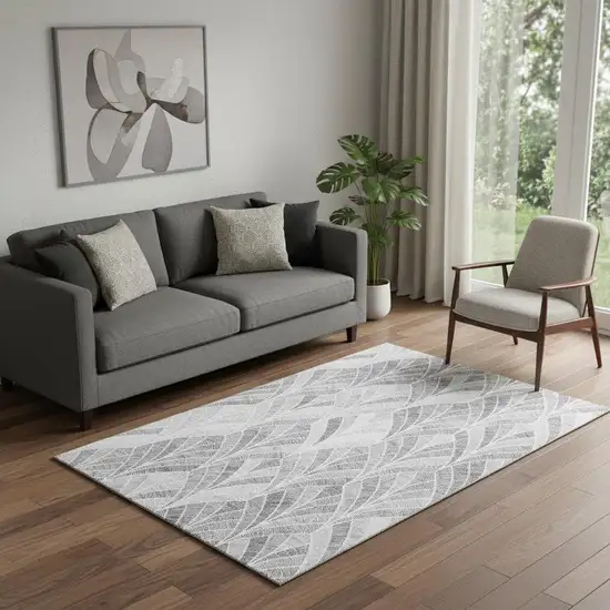 Gray And Ivory Geometric Washable Area Rug With UV Protection Photo 1