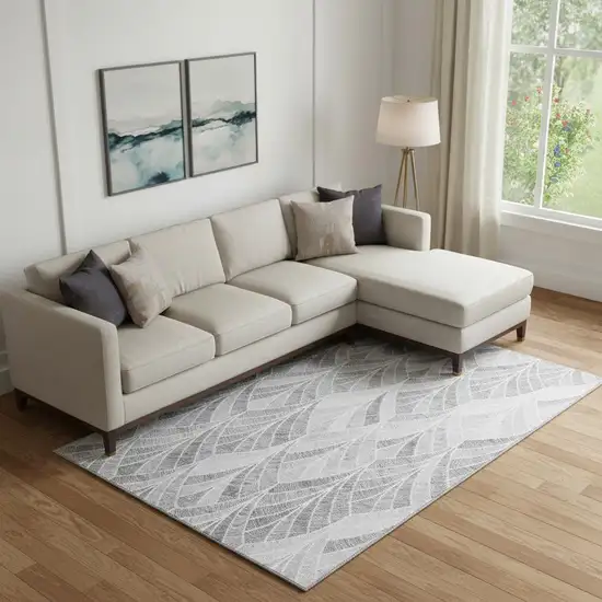 Gray And Ivory Geometric Washable Area Rug With UV Protection Photo 1