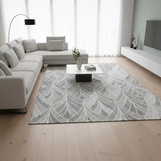 Gray And Ivory Geometric Washable Area Rug With UV Protection Photo 2