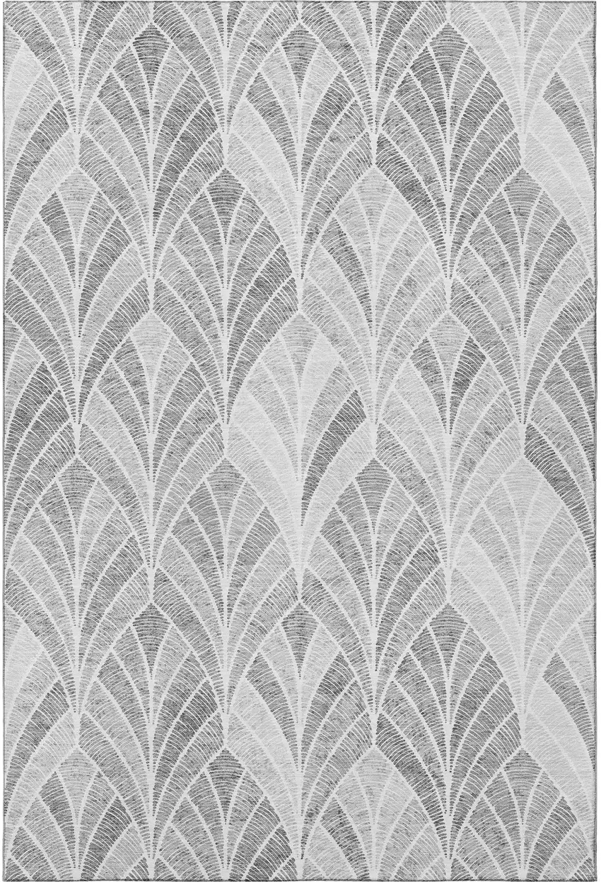 Gray And Ivory Geometric Washable Area Rug With UV Protection Photo 4